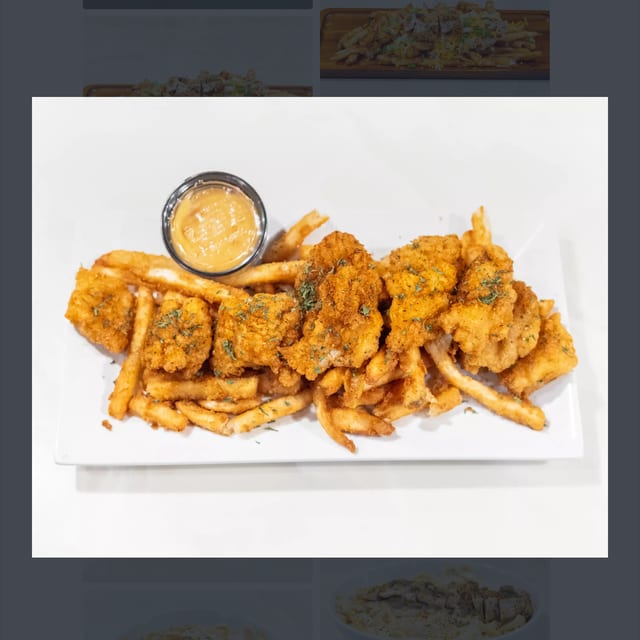 Salmon Bites with Fries.